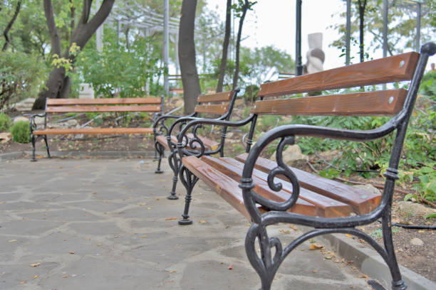 istock Lonely benches in the park on late summer afternoon. 868299444