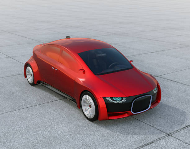 istock Metallic red self-driving car parking on the ground 868306270