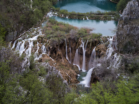 above view of waterfalls in national park Plitvice