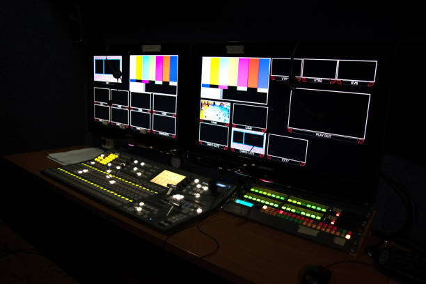 istock mobile TV studio with monitors for filming shows 868335912
