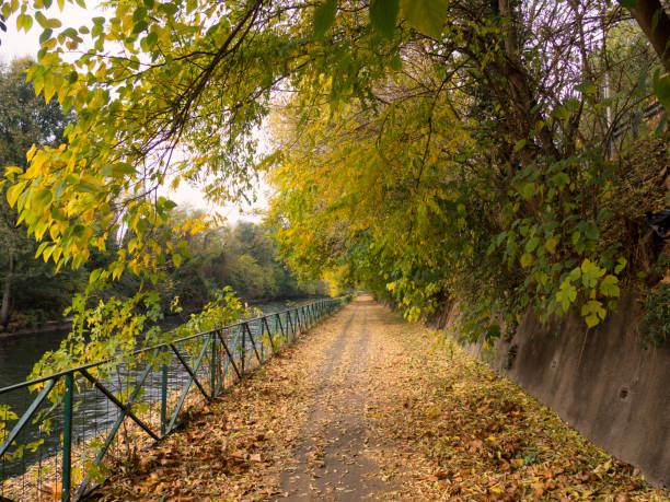 Bicycle path along the Naviglio Grande from Abbiategrasso to Turbigo (Lombardy, Italy), at Ponte Vecchio (Magenta)