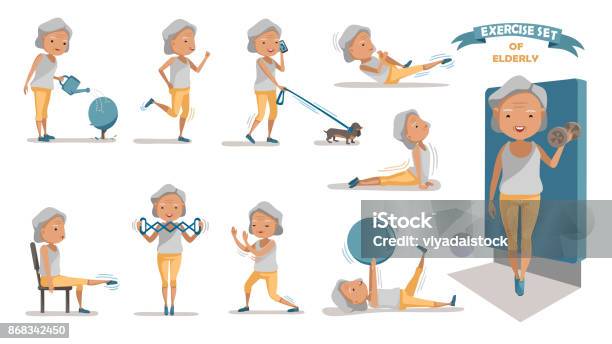 Exercise Stock Illustration - Download Image Now - Exercising, Senior Adult, Senior Women