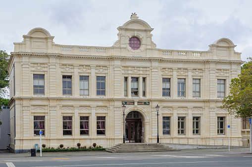 Oamaru, South Island, New Zealand - February 22, 2011: The beautiful Oamaru Opera House was opened in 1907 but it still offers the best  quality entertainment, meeting space and conferencing in North Otago