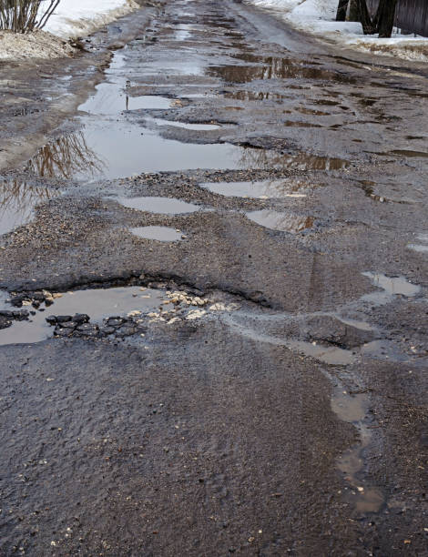 istock Puddles on the road in spring 868345952