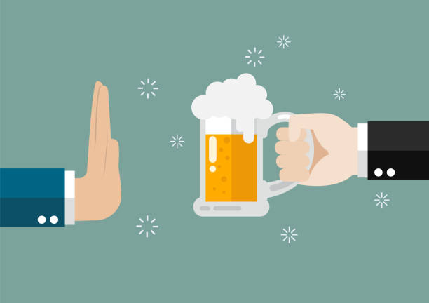 Hand gesture rejection a glass of beer Hand gesture rejection a glass of beer. No alcohol alcoholism stock illustrations