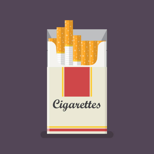 ilustraciones, imágenes clip art, dibujos animados e iconos de stock de paquete de cigarrillos en el estilo plano - paquete cigarrillos