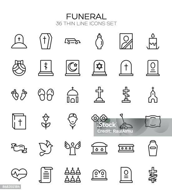 Funeral Icon Set Stock Illustration - Download Image Now - Funeral, Icon Symbol, Place of Burial