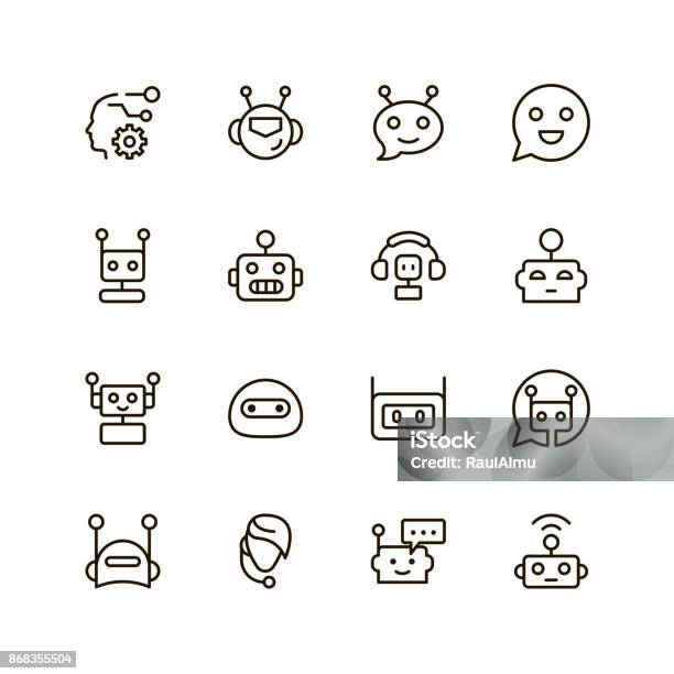 Flat Line Icon Stock Illustration - Download Image Now - Icon Symbol, Robot, Chatbot