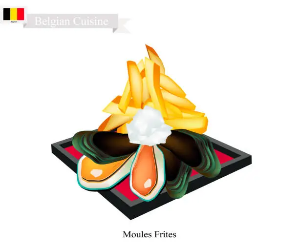 Vector illustration of Moules Frites, A National Dish of Belgium