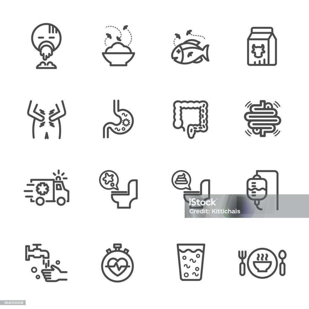 Symptoms and Causes of Diarrhea, Health and medical concept. Vector line icon Icon Symbol stock vector