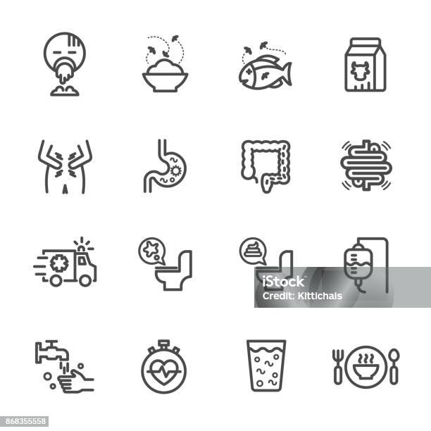 Symptoms And Causes Of Diarrhea Health And Medical Concept Vector Line Icon Stock Illustration - Download Image Now