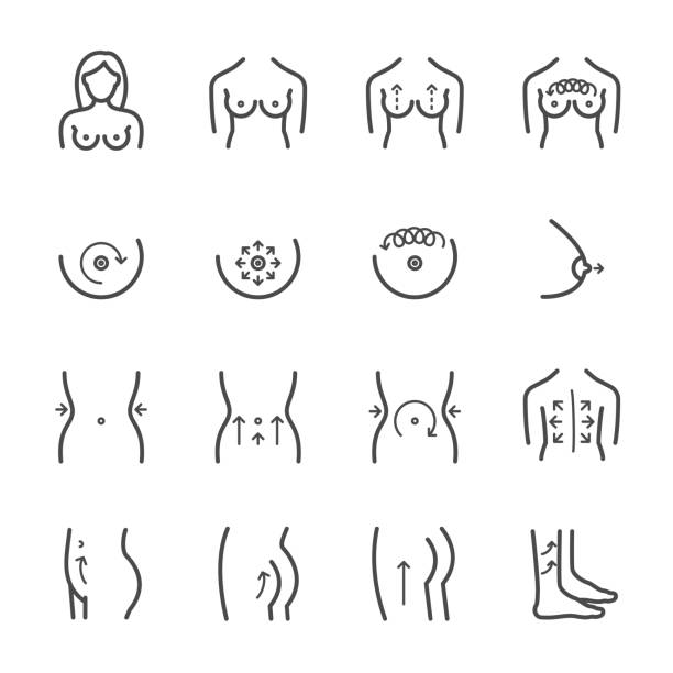 Woman body massage, Women health concept. Vector line icon Woman body massage, Women health concept. Vector line icon nipple stock illustrations