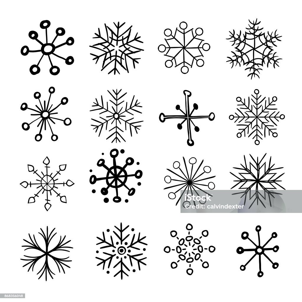 Hand drawn snowflakes Vector illustration of a set of hand drawn snowflakes Snowflake Shape stock vector