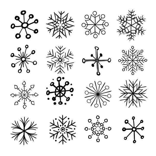 Hand drawn snowflakes Vector illustration of a set of hand drawn snowflakes snowflake shape drawings stock illustrations