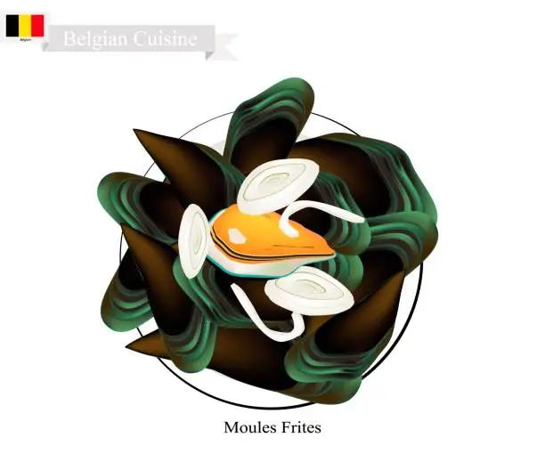 Vector illustration of Moules Frites, A National Dish of Belgium