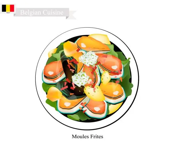 Vector illustration of Moules Frites, A National Dish of Belgium