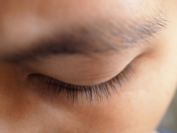istock Close Asian yellow skin left eyelid with eyelash and eyebrow, no makeup 868367212
