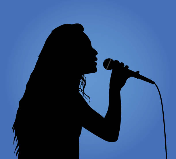 Girl Singing Silhouette Vector silhouette of a girl singing. microphone silhouettes stock illustrations