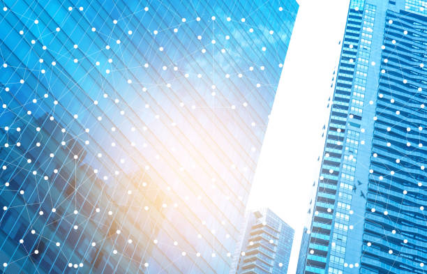 istock Smart city and internet with network - communication connection on city building background. 868369158