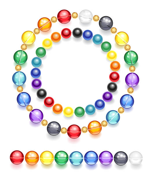 necklace of multicolored beads two necklaces of transparent and opaque beads, made of colored glass Bead stock illustrations