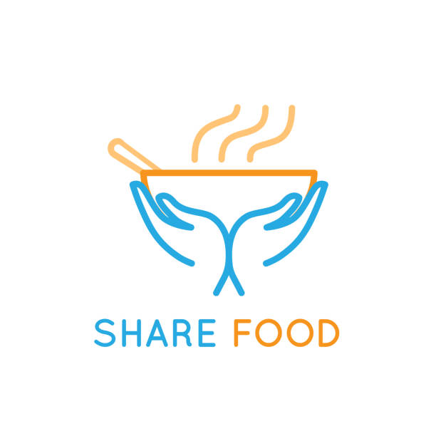 Food sharing Vector design template - food sharing - giving food for the poor and refugees - emblem for charity and volunteer organizations feeding people hungry stock illustrations
