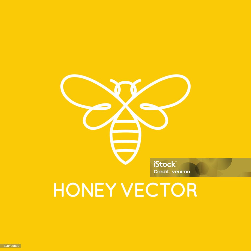 Honey bee concept - emblem for food packaging Vector icon design template in trendy minimal linear style - honey bee concept - emblem for food packaging Bee stock vector