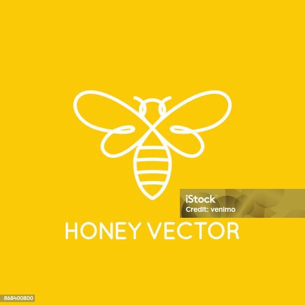 Honey Bee Concept Emblem For Food Packaging Stock Illustration - Download Image Now - Bee, Honey Bee, Vector