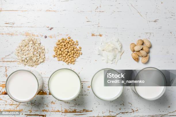 Non Dairy Milk Concept Stock Photo - Download Image Now - Milk, Dairy Product, Choice