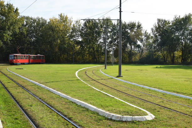 tram lines and crossroads on the lawn