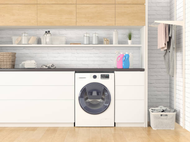 lavanderia moderna - laundromat clothes washer laundry utility room - fotografias e filmes do acervo