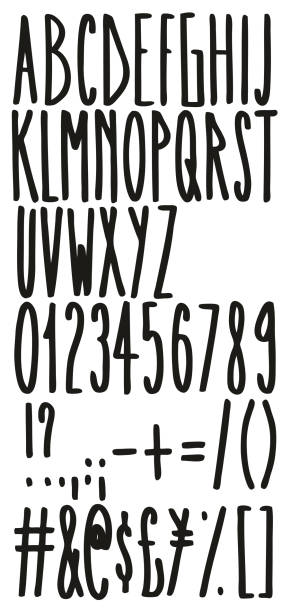istock Extra Tall & Narrow Regular Freehand Vector Font with Uppercase Letters, Numbers & Signs 868406014