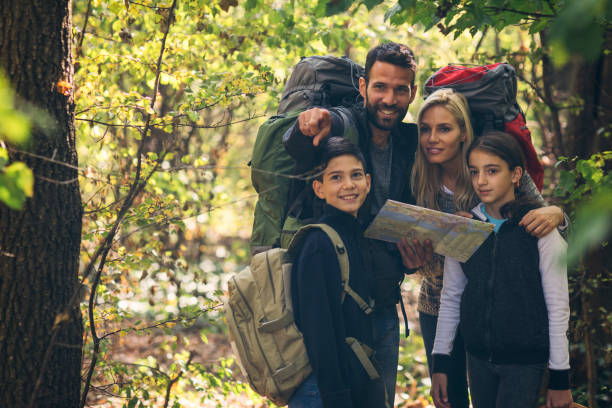 istock Family hiking together in forest 868408366