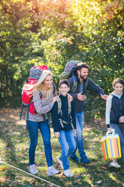 istock Family hiking together in forest 868408494