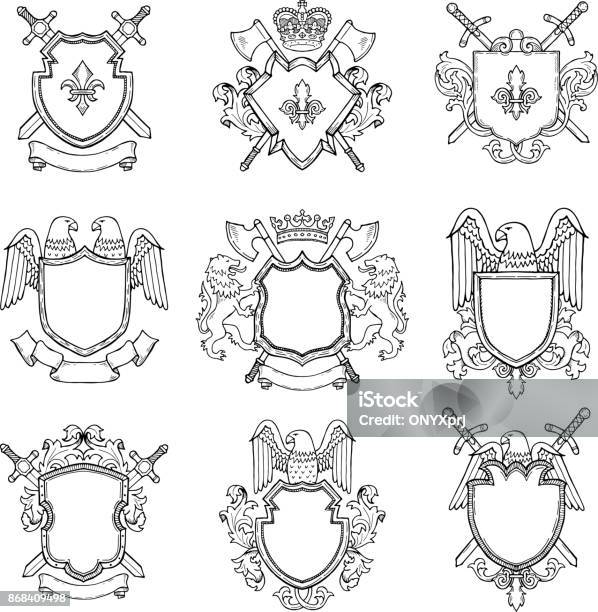 Template Of Heraldic Emblems For Different Design Project Stock Illustration - Download Image Now