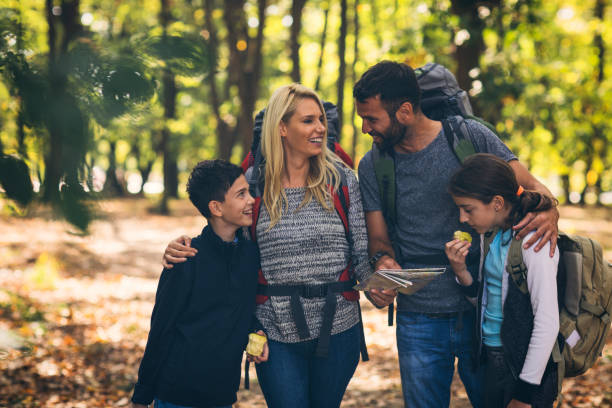 istock Family hiking together in forest 868411650