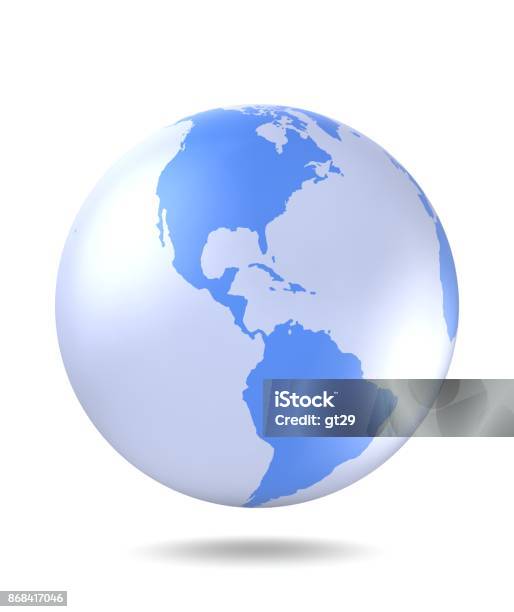 Planet Earth Icon Planet Earth With Shadow On A White Background 3d Render Stock Photo - Download Image Now