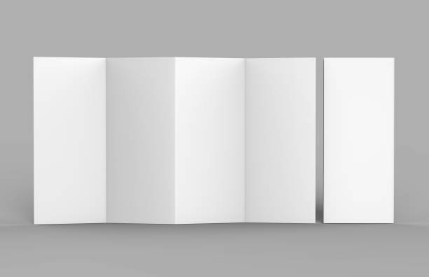 istock Accordion fold brochure, eight pages four panel leaflet, concertina fold. blank white 3d render illustration. 868421240