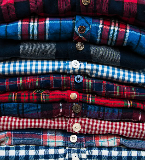 stacks of checkered shirts