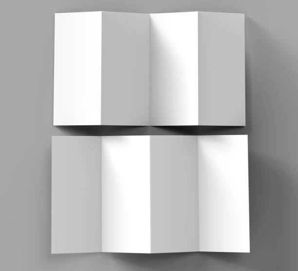 istock Accordion fold brochure, eight pages four panel leaflet, concertina fold. blank white 3d render illustration. 868422344