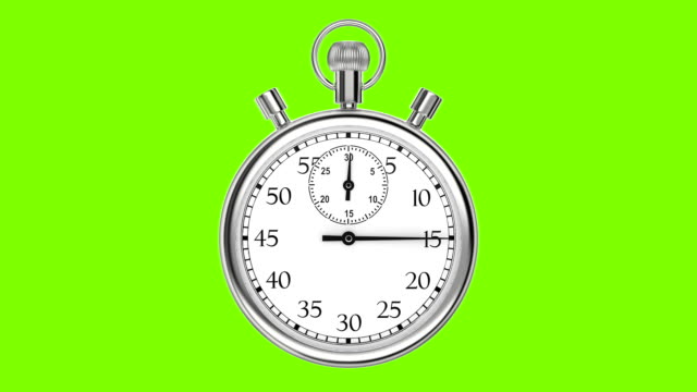 Animation stopwatch on a green background. A full minute.