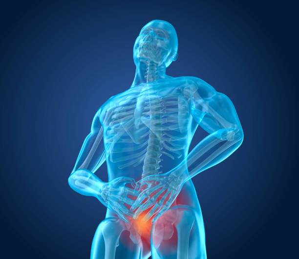 istock Man feeling pain down in stomach, 3D illustration 868425422