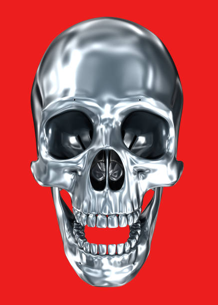 istock Metallic human skull over black , 3D illustration 868425444