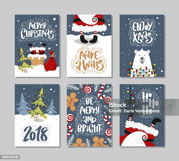 Cartescadeaux De Noël Ou Des Balises Avec Le Lettrage Éléments De Design Dessinés À La Main Vecteurs libres de droits et plus d'images vectorielles de Noël