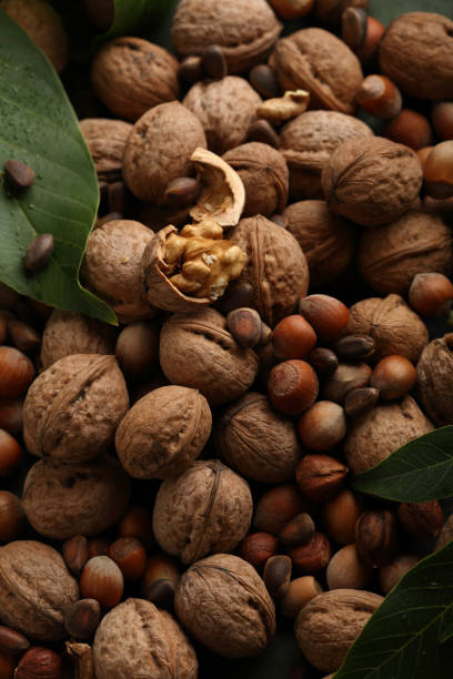 istock Raw nuts and nuts in shell, food above 868429844