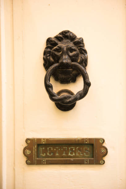 istock Old vintage lion head door knocker and letterbox 868432836