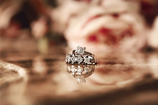 Diamond Ring, Marriage proposal, Weding ring, Vintege, Flower background,