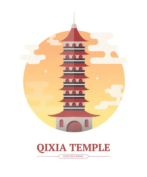 Vector illustration of Qixia Temple