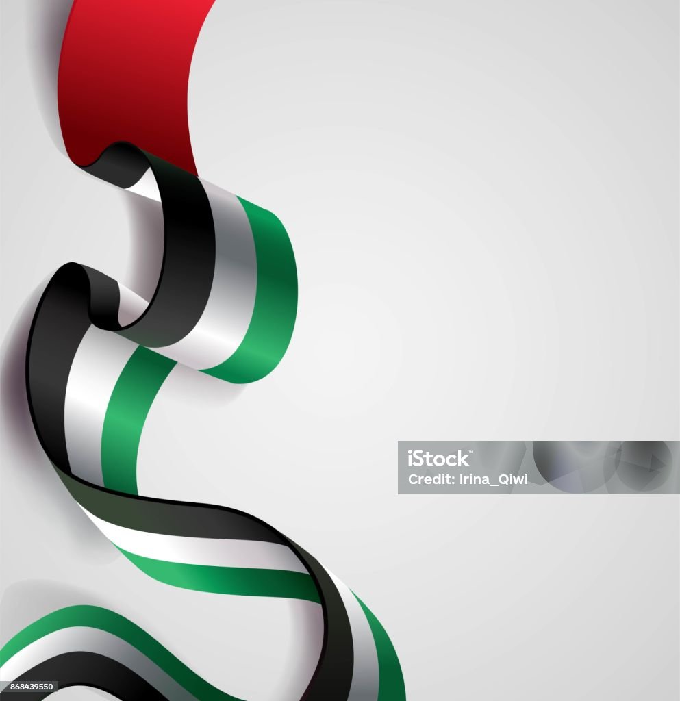 UAE Independence Day abstract background in national flag color theme. UAE Independence Day abstract background in national flag color theme. Celebration banner  with curving flag isolated on white. Vector illustration United Arab Emirates stock vector