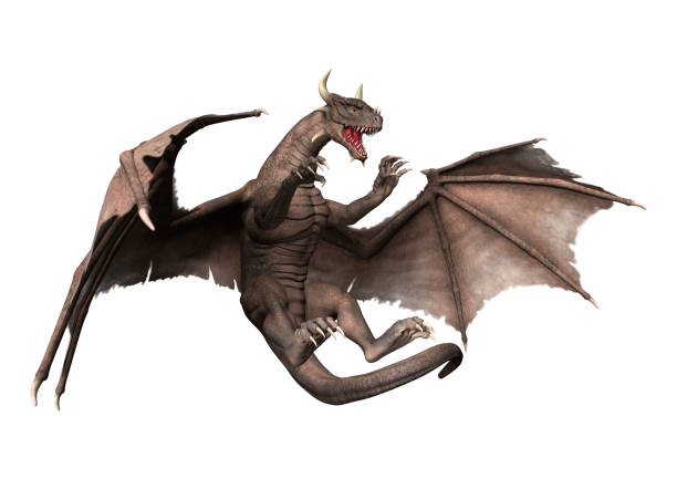 판타지 용 흰색 절연의 3d 렌더링 - fantasy flying dragon monster 뉴스 사진 이미지