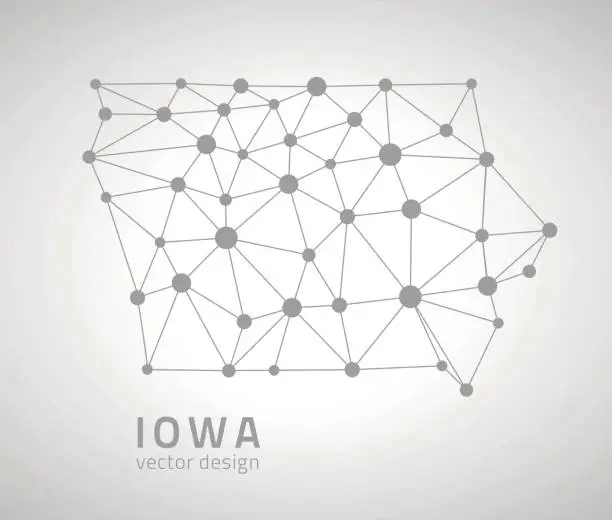 Vector illustration of Iowa grey perspective mosaic dot vector trendy map